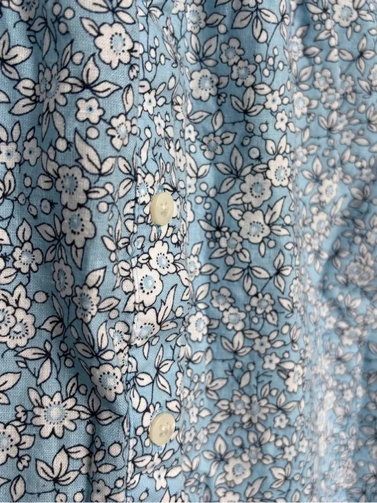 J Crew Blue Floral Smocked Button Up Blouse XXL Linen Cotton Puff Sleeve Shirt - Picture 8 of 15